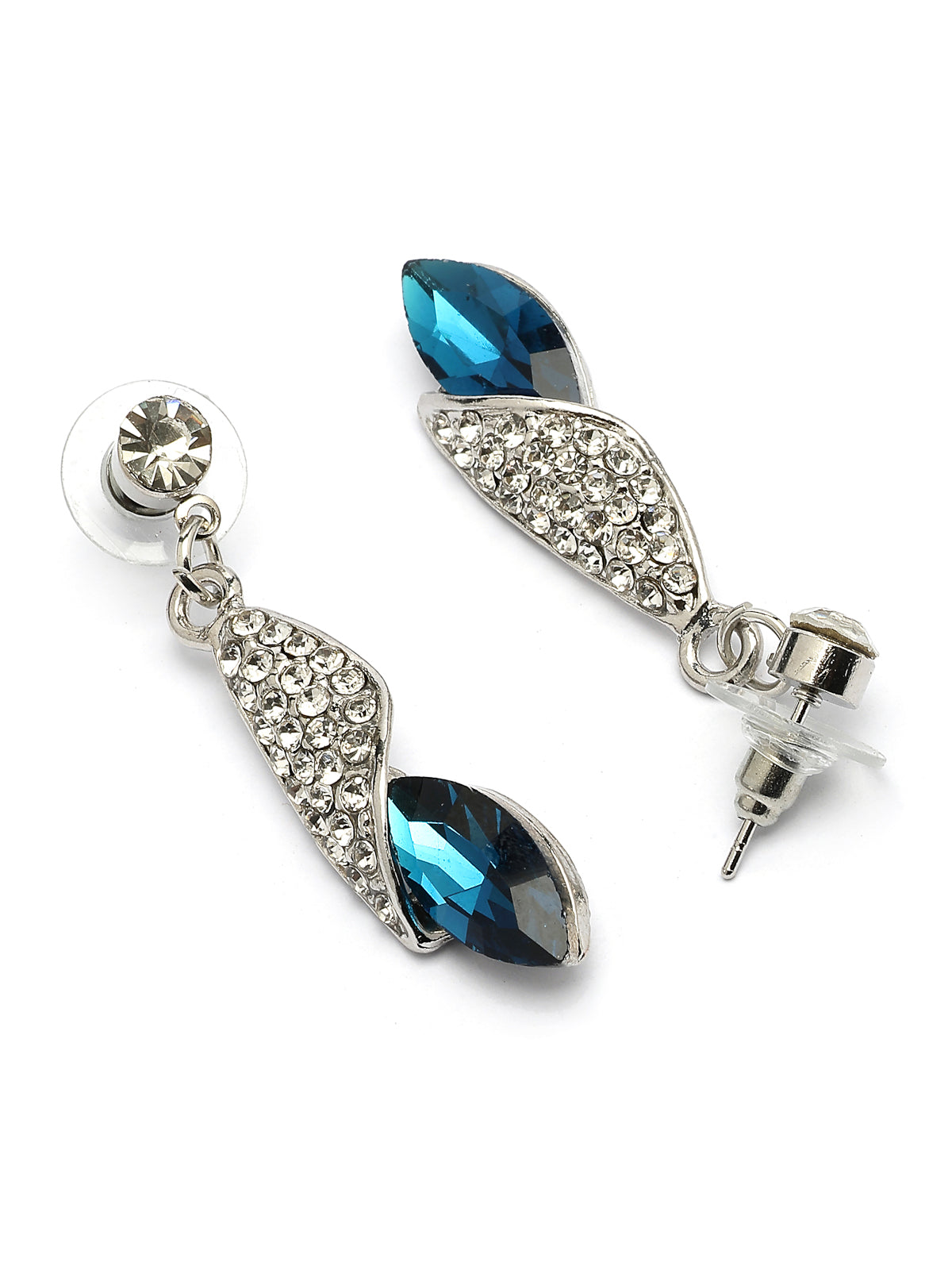 Scintillare By Sukkhi Italian Fashionable Design Rhodium Plated Crystal Stone Studded Non Precious Metal Blue Pendant with Dangle Earring Bracelet Combo Jewellery for Women & Girls|CBMIX107209