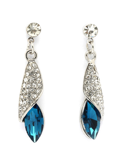 Scintillare By Sukkhi Italian Fashionable Design Rhodium Plated Crystal Stone Studded Non Precious Metal Blue Pendant with Dangle Earring Bracelet Combo Jewellery for Women & Girls|CBMIX107209