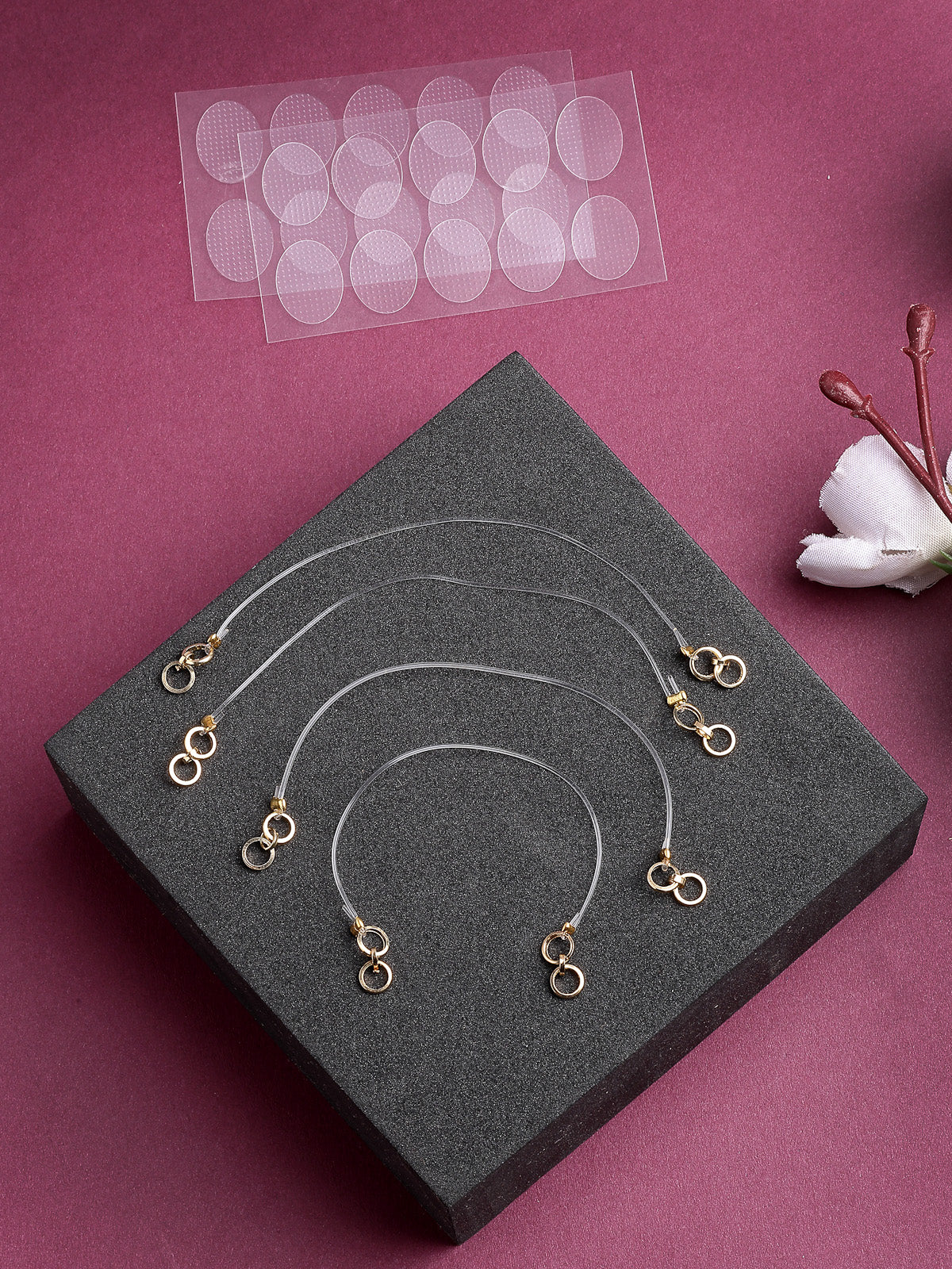 Scintillare By Sukkhi Gold Plated Invisible Transparent Stretchable Adjustable Lightweight Ear Chain for Heavy Earrings Comfortable Ear Support for Women & Girls|2 Pair with Invisible Ear Lobe & 20 Support Patches|CBMIX107211