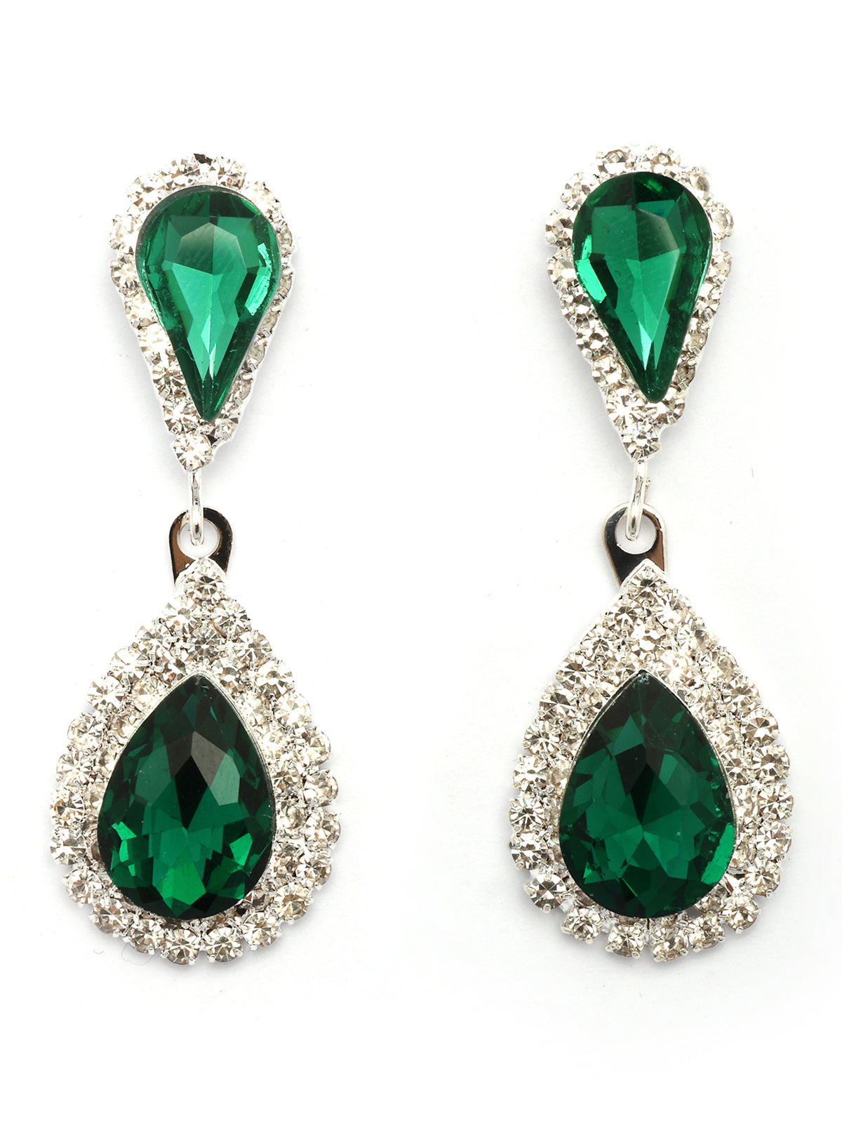 Sukkhi Ornamental Stylish AD Stone Diamonds Studded Rhodium Plated Silver Green Drop Choker Necklace with Drop Earring Combo Jewellery Set for Women & Girls|CBMIX107313