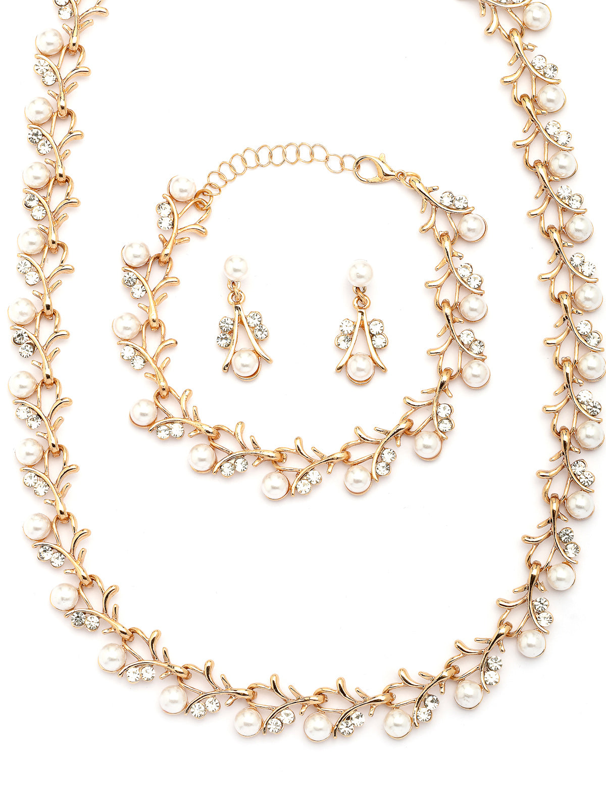 Sukkhi Most Beautiful Faux Pearls & AD Stones Gold Plated White Choker Necklace with Drop Earring & Bracelet Combo Jewellery Set For Women & Girls|CBMIX107314