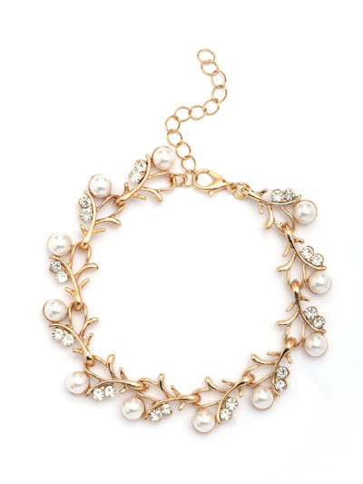 Sukkhi Most Beautiful Faux Pearls & AD Stones Gold Plated White Choker Necklace with Drop Earring & Bracelet Combo Jewellery Set For Women & Girls|CBMIX107314