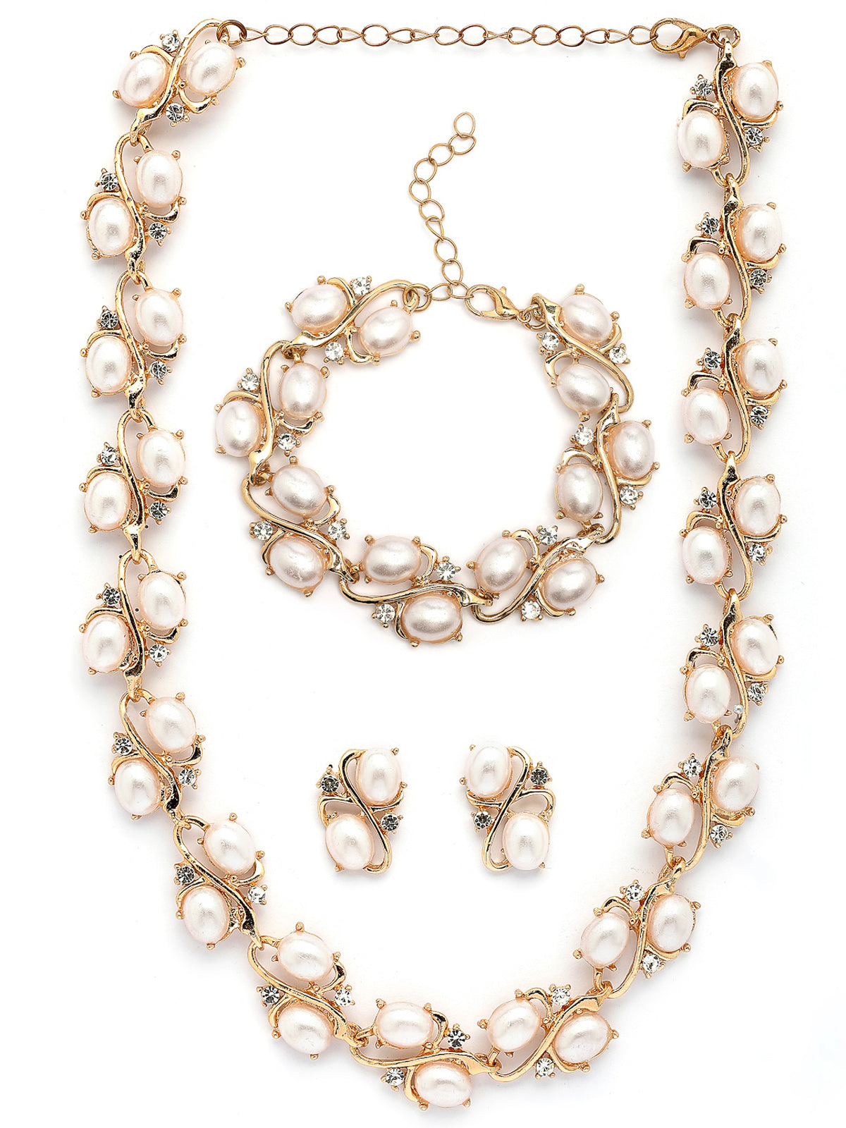 Sukkhi Eye-Catchy Stylish Design Gold Plated Faux Pearls Studded White Choker Necklace with Studs Earring & Bracelet Combo Jewellery Set For Women & Girls|CBMIX107315