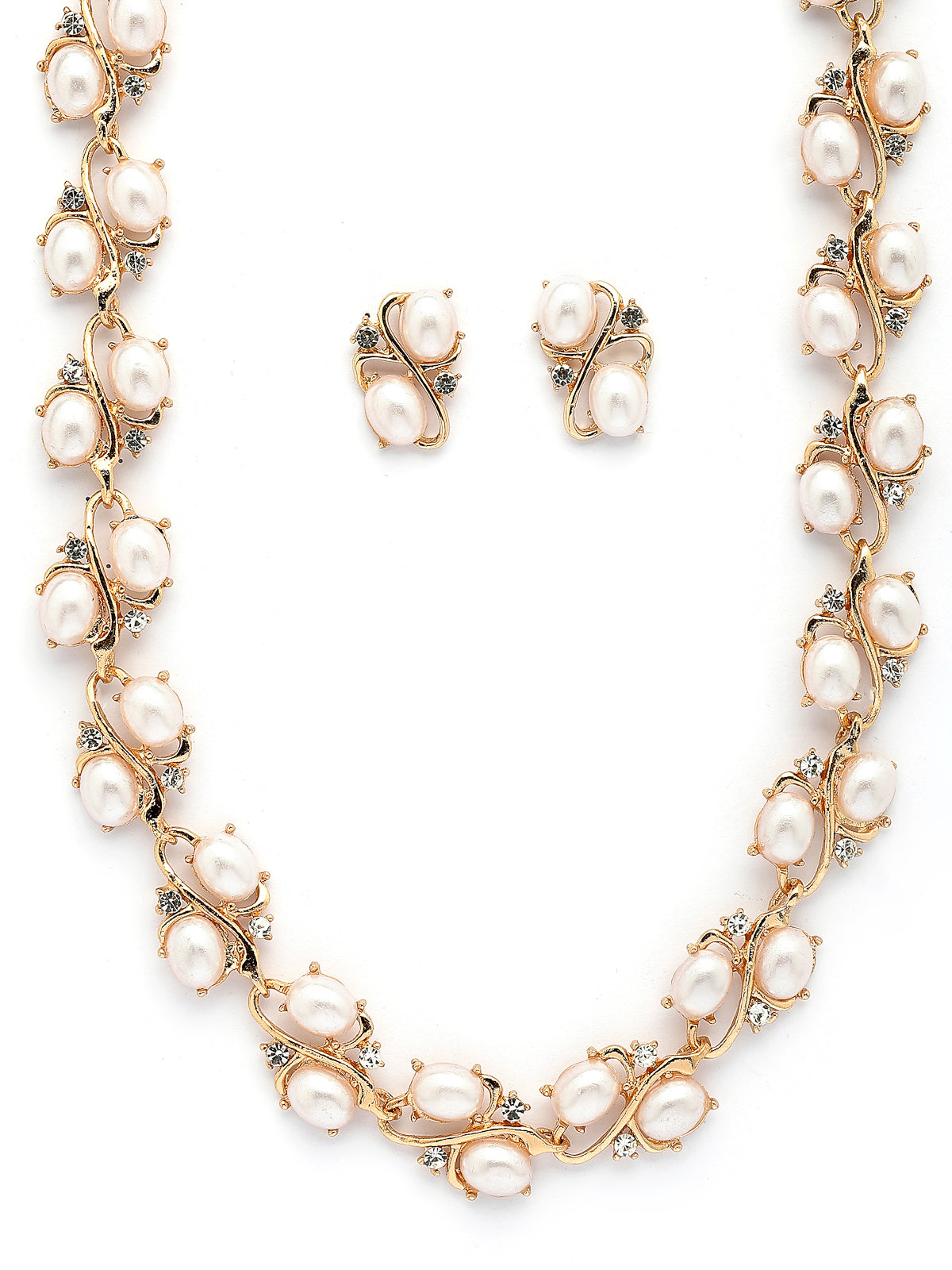 Sukkhi Eye-Catchy Stylish Design Gold Plated Faux Pearls Studded White Choker Necklace with Studs Earring & Bracelet Combo Jewellery Set For Women & Girls|CBMIX107315