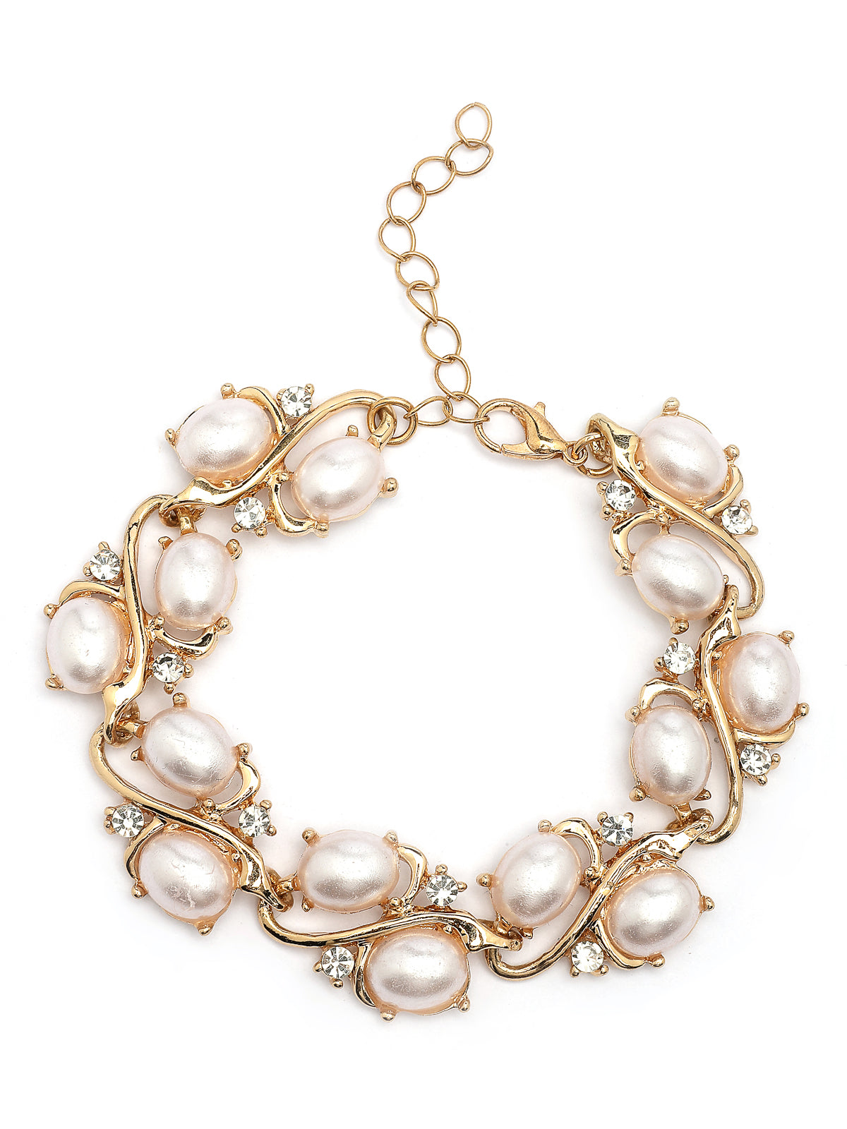 Sukkhi Eye-Catchy Stylish Design Gold Plated Faux Pearls Studded White Choker Necklace with Studs Earring & Bracelet Combo Jewellery Set For Women & Girls|CBMIX107315