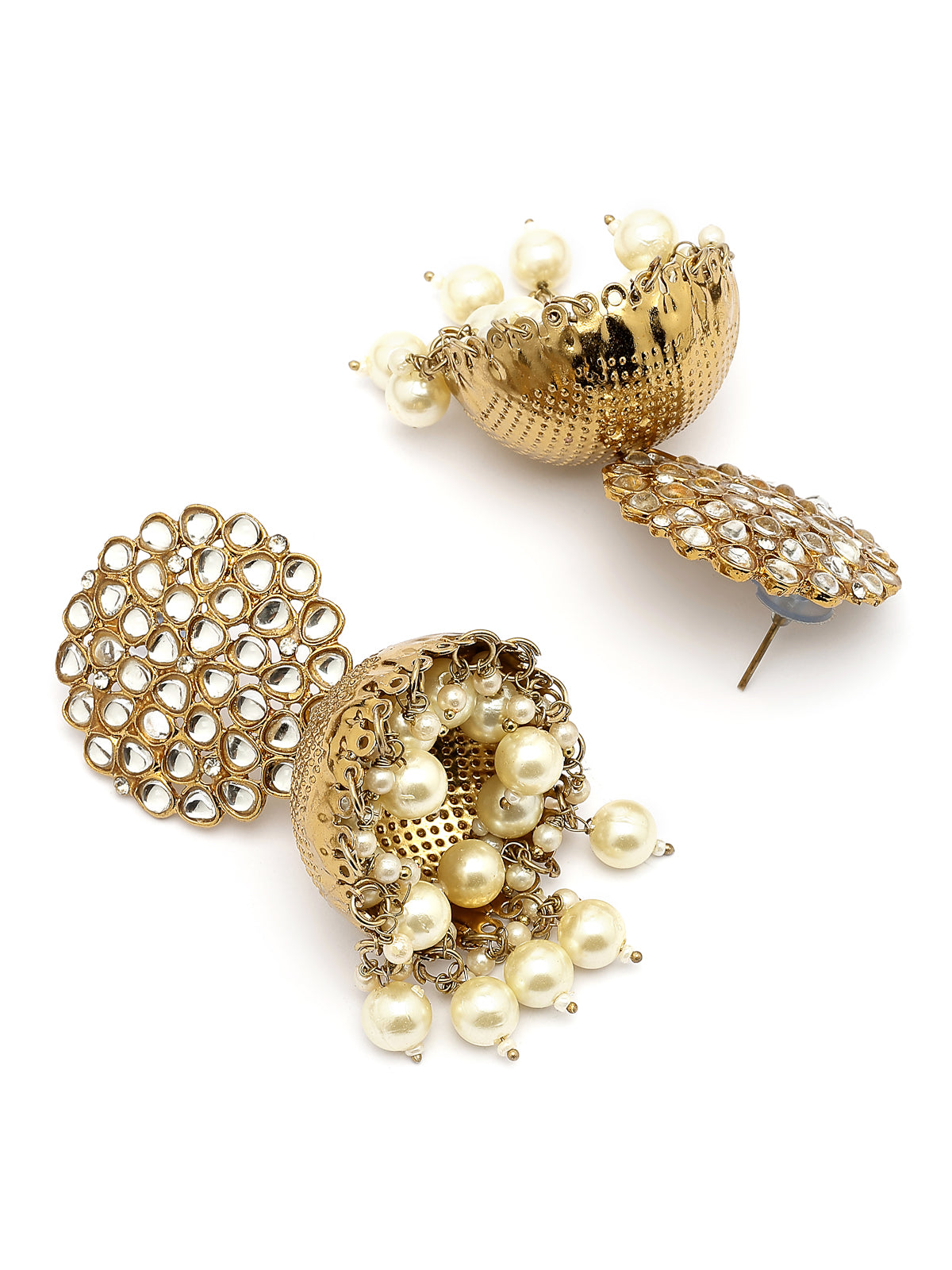 Sukkhi Traditional Fashion Antique Gold Plated Kundan & Pearls Studded Jhumka/Jhumki Earring Ring Combo Set Jewellery for Women & Girls|CBMIX107433