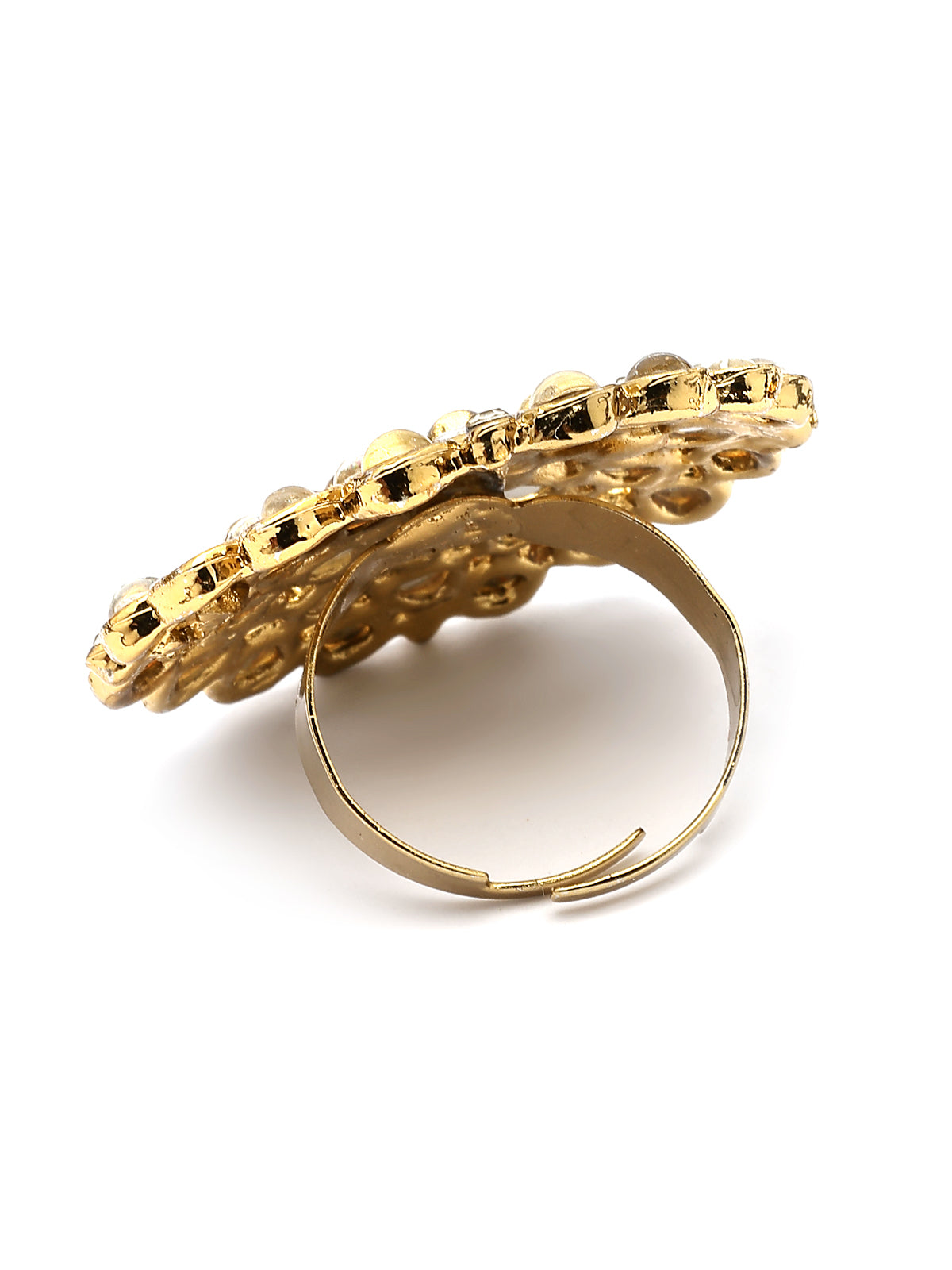 Sukkhi Traditional Fashion Antique Gold Plated Kundan & Pearls Studded Jhumka/Jhumki Earring Ring Combo Set Jewellery for Women & Girls|CBMIX107433