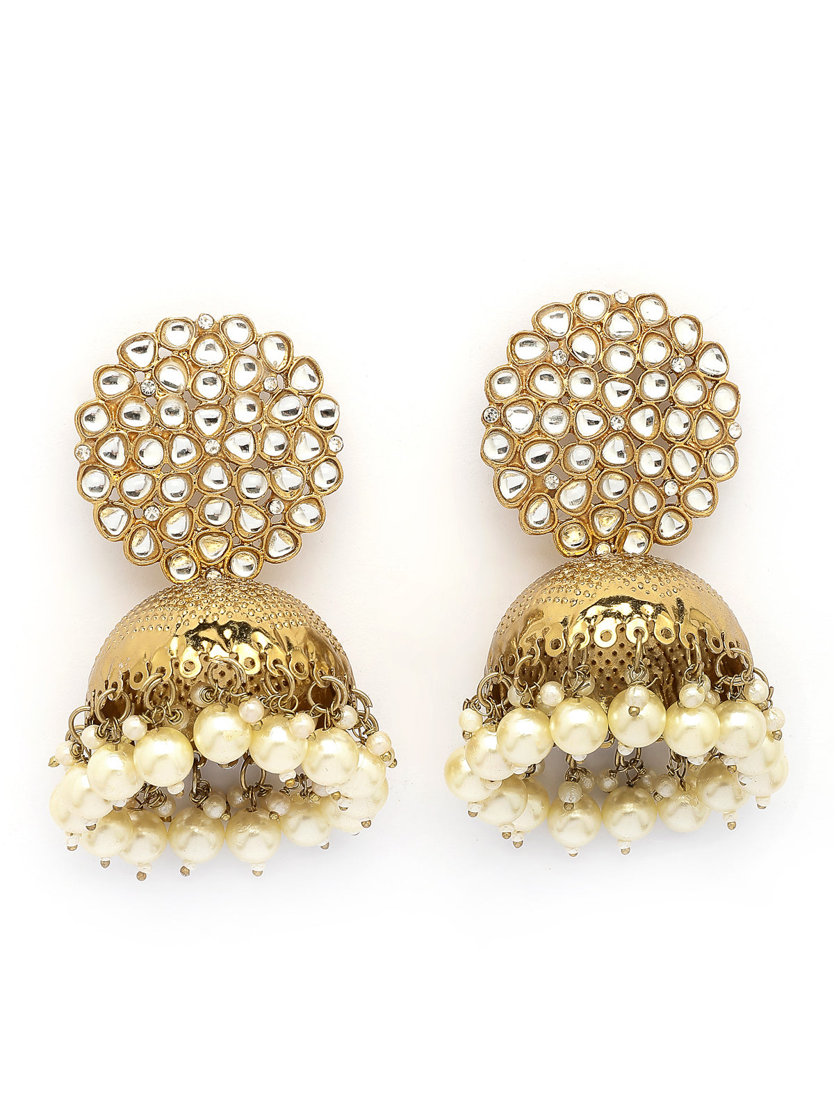 Sukkhi Traditional Fashion Antique Gold Plated Kundan & Pearls Studded Jhumka/Jhumki Earring Ring Combo Set Jewellery for Women & Girls|CBMIX107433