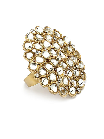 Sukkhi Traditional Fashion Antique Gold Plated Kundan & Pearls Studded Jhumka/Jhumki Earring Ring Combo Set Jewellery for Women & Girls|CBMIX107433