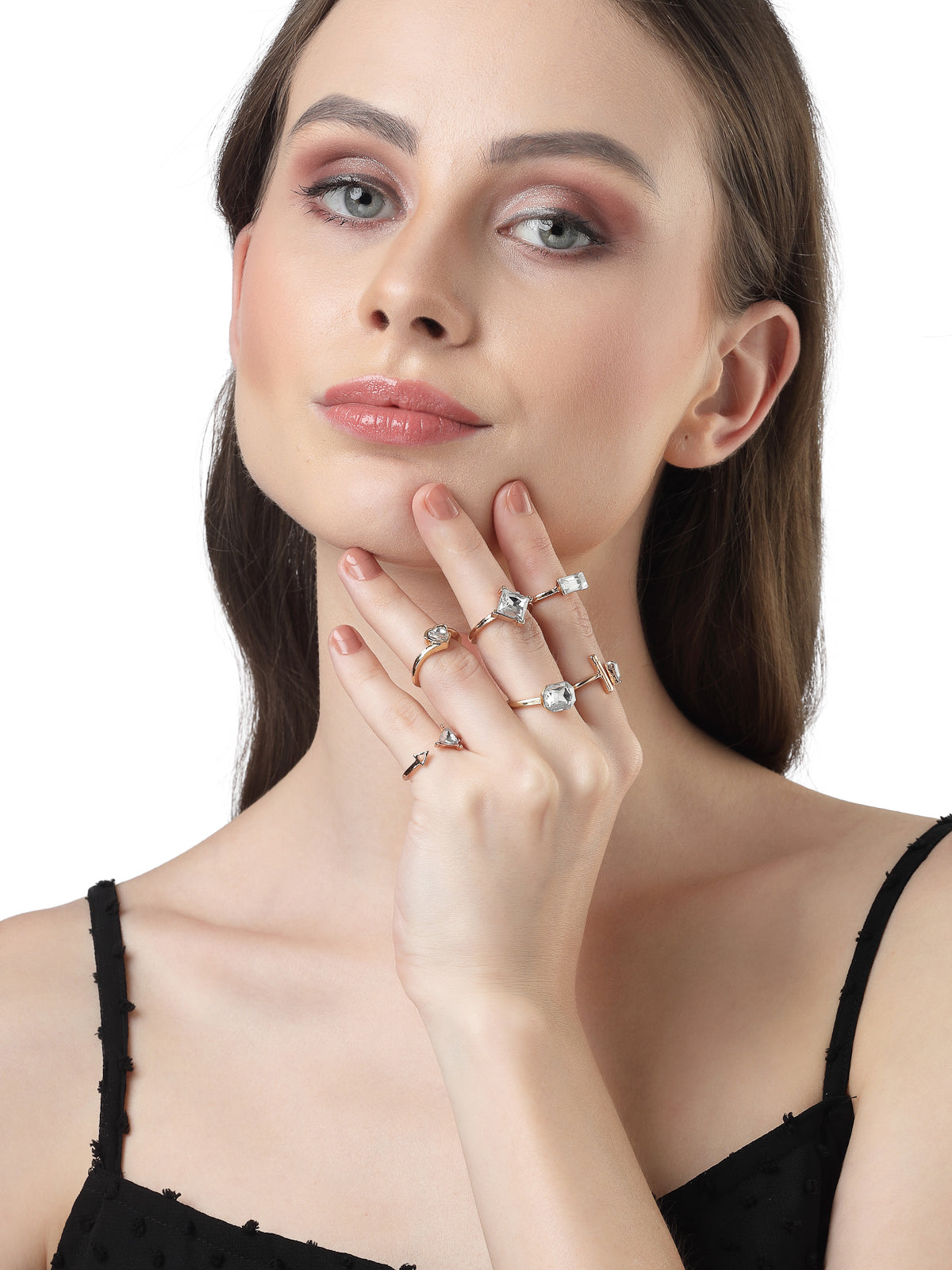 Scintillare by Sukkhi Unique Fashionable Rhodium Plated Silver Oxidised 9 Pcs Combo Finger Rings for Women & Girls | Boho Midi Stackable Knuckle Rings|CBR106774