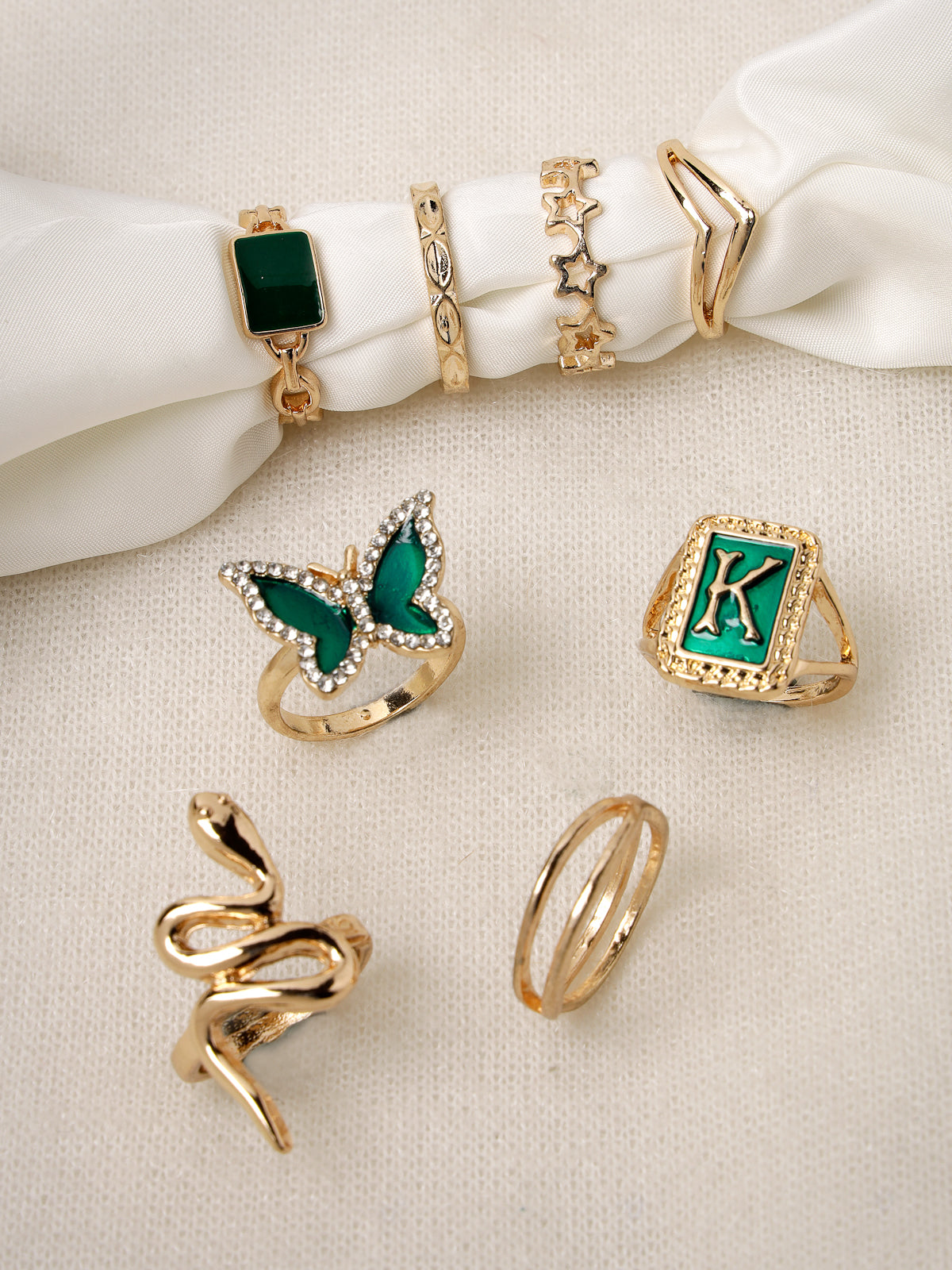 Scintillare by Sukkhi  Fascinating Colourful Boho Midi Finger Rose Gold Plated Multi Style Finger Ring for Women & Girls | Combo Set of 8|CBR106540