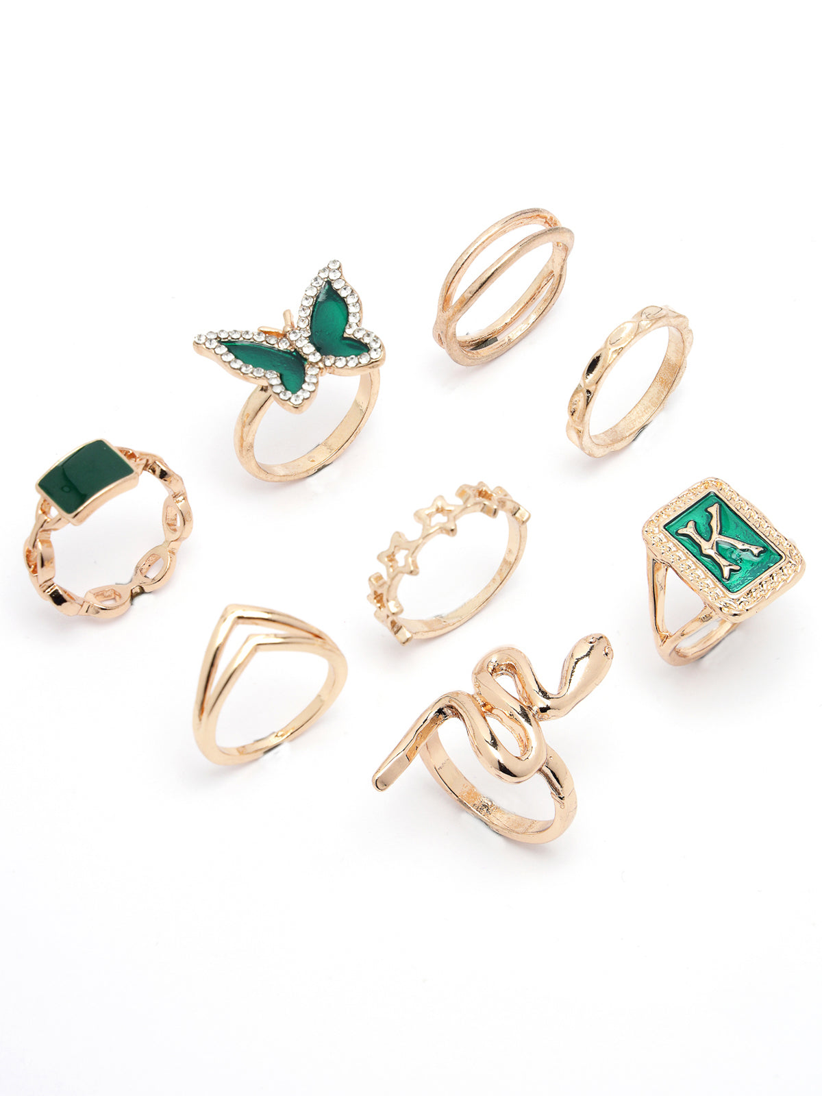 Scintillare by Sukkhi Unique Style Latest Fashionable Floral & Butterfly Shaped With Rose Gold Plated 8 Pcs Finger Rings for Women & Girls | Boho Midi Stackable Knuckle Rings|CBR106662