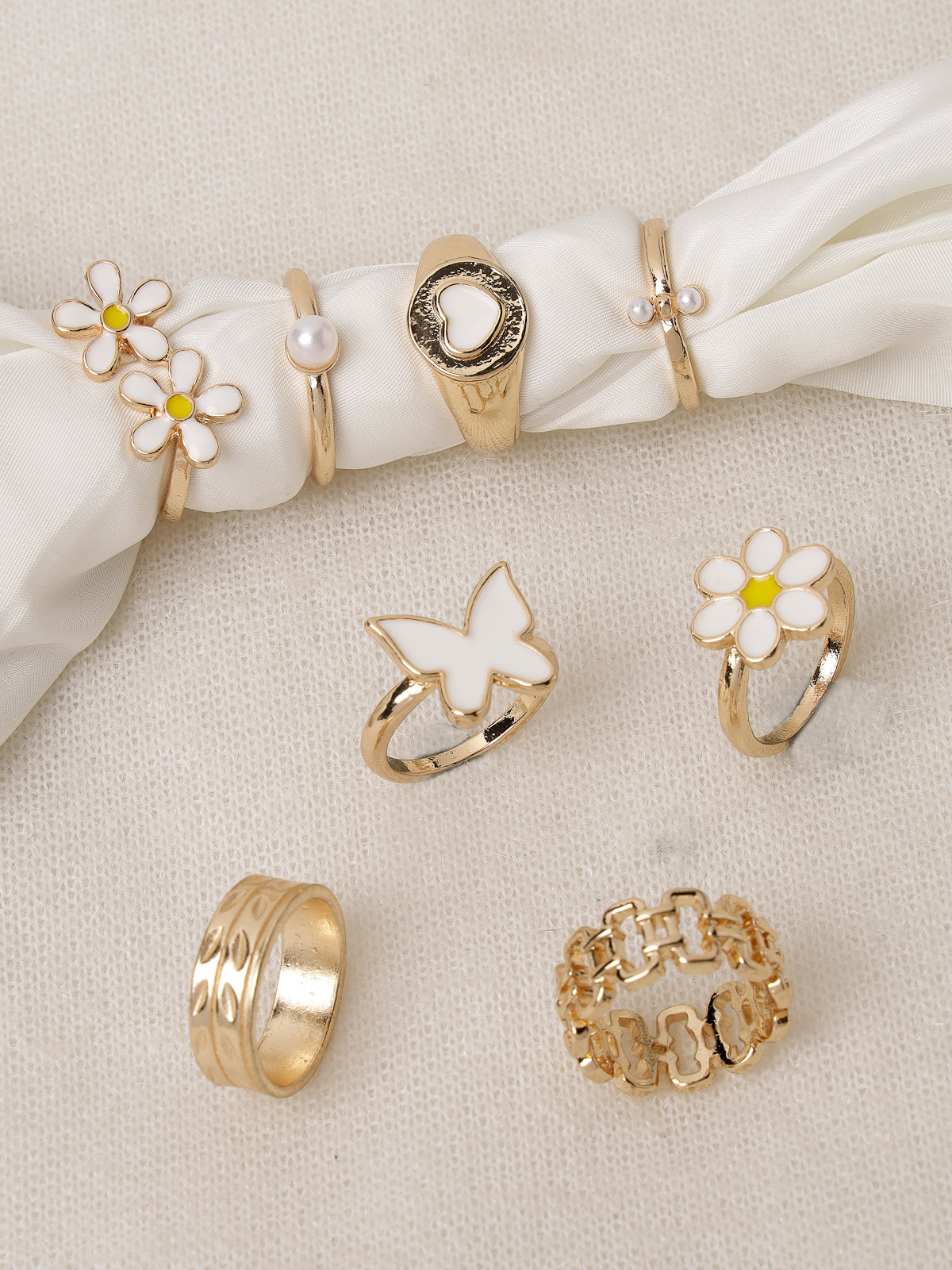 Scintillare by Sukkhi Unique Style Latest Fashionable Floral & Butterfly Shaped With Rose Gold Plated 8 Pcs Finger Rings for Women & Girls | Boho Midi Stackable Knuckle Rings|CBR106662