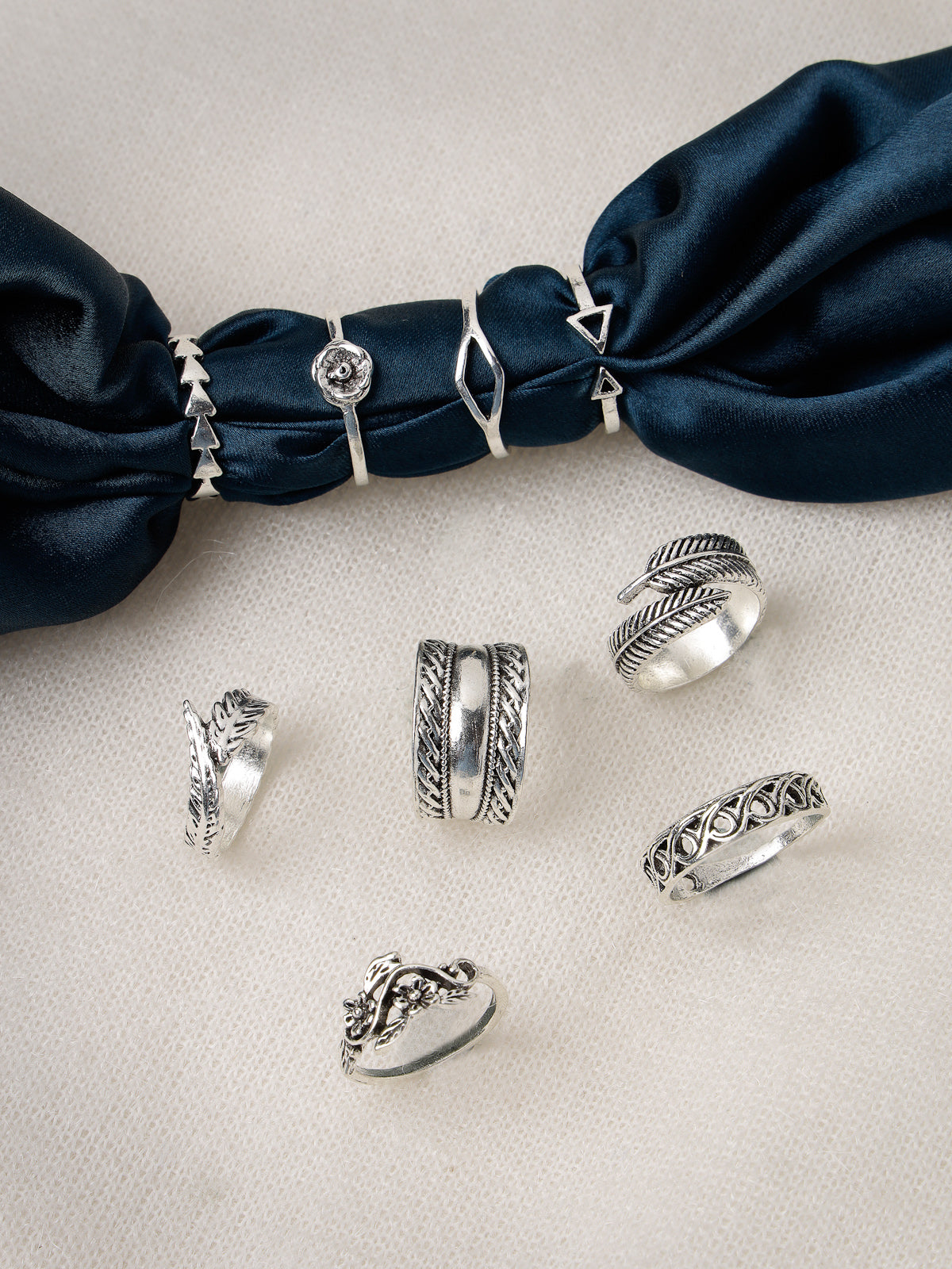 Scintillare by Sukkhi Amazing Multistyle Rhodium Plated Oxidised Silver Combo Finger Rings for Women & Girls | Combo Set of 10 | Valentine Day Gifts Collection | Boho Midi Stackable Rings|CBR106776