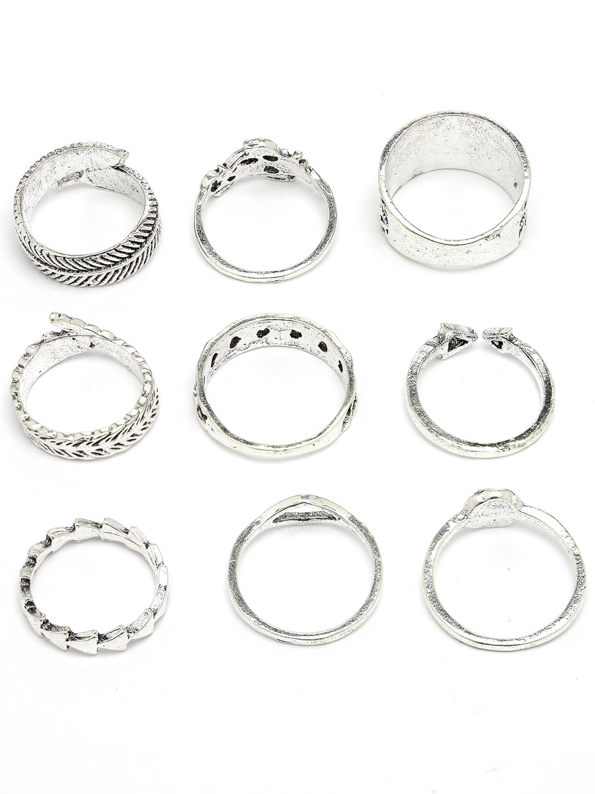 Scintillare by Sukkhi Unique Fashion Rhodium Plated Silver Oxidised Midi Combo Finger Rings for Women & Girls Set of 10 | Boho Midi Stackable Knuckle Rings|CBR106779