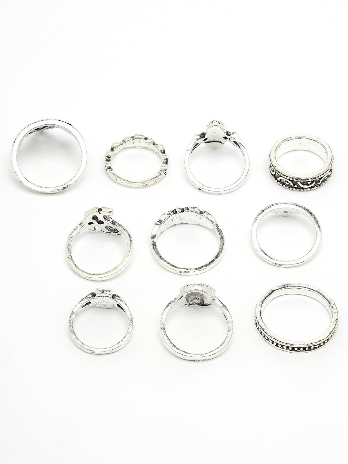 Scintillare by Sukkhi Sparkling Rhodium Plated Silver Oxidised Midi Finger Rings Set of 13 for Women & Girls | Boho Midi Stackable Knuckle Rings|CBR106811