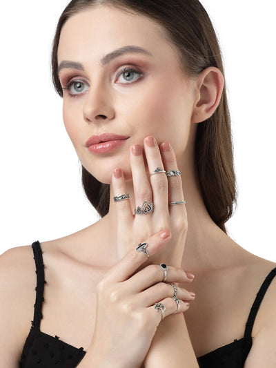 Scintillare by Sukkhi Latest Stylish Gold Plated Midi Finger Rings Combo Set of 7 for Women & Girls | Boho Midi Stackable Knuckle Rings|CBR106819