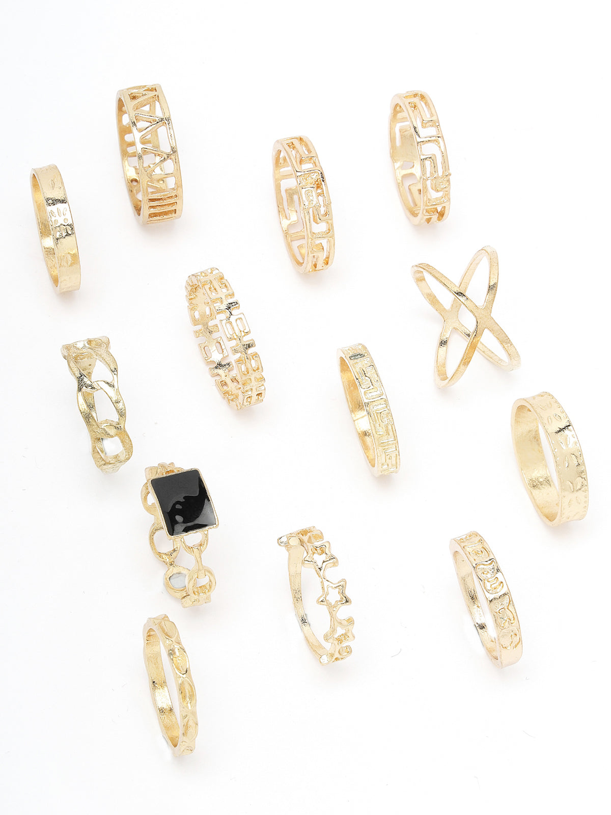 Scintillare by Sukkhi Sparkling Rhodium Plated Silver Oxidised Midi Finger Rings Set of 13 for Women & Girls | Boho Midi Stackable Knuckle Rings|CBR106811