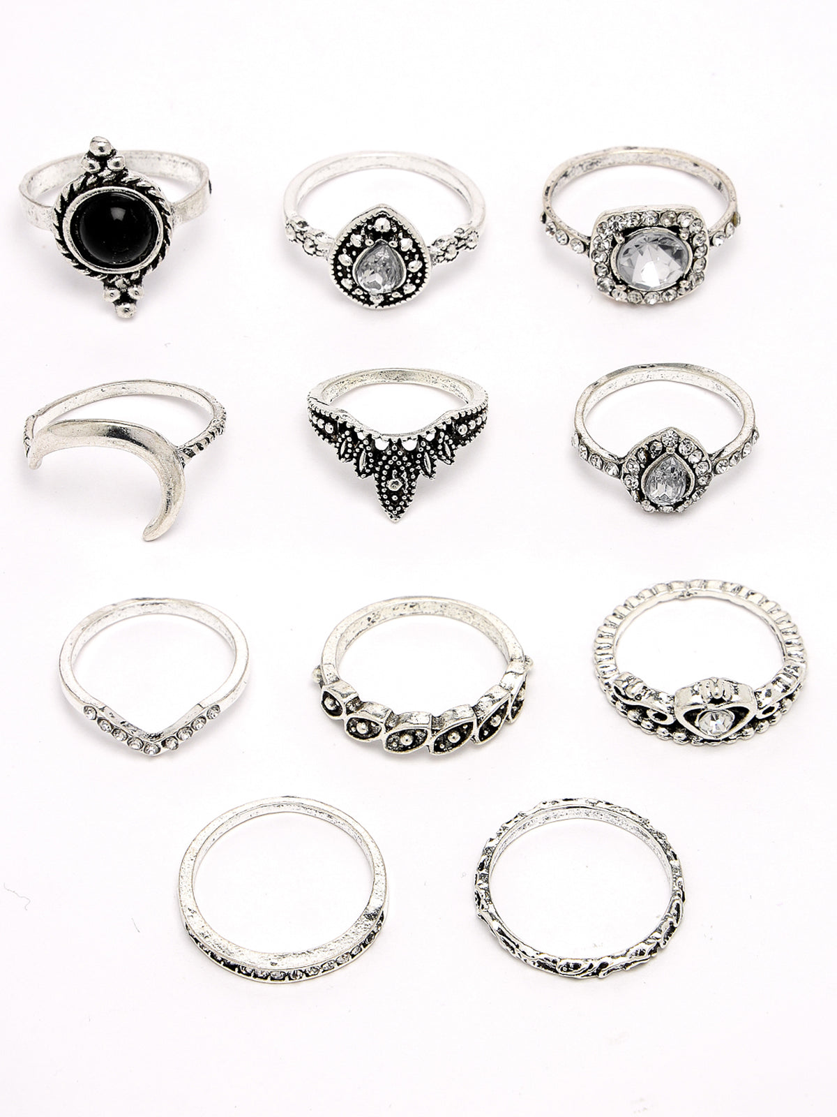 Scintillare by Sukkhi Elegant Rhodium Plated Silver Oxidised Rings Combo Set of 6 for Women & Girls | Boho Midi Stackable Knuckle Rings|CBR106820