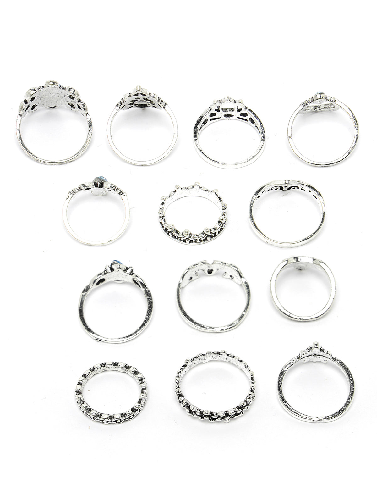 Scintillare by Sukkhi Elegant Rhodium Plated Silver Oxidised Rings Combo Set of 6 for Women & Girls | Boho Midi Stackable Knuckle Rings|CBR106820