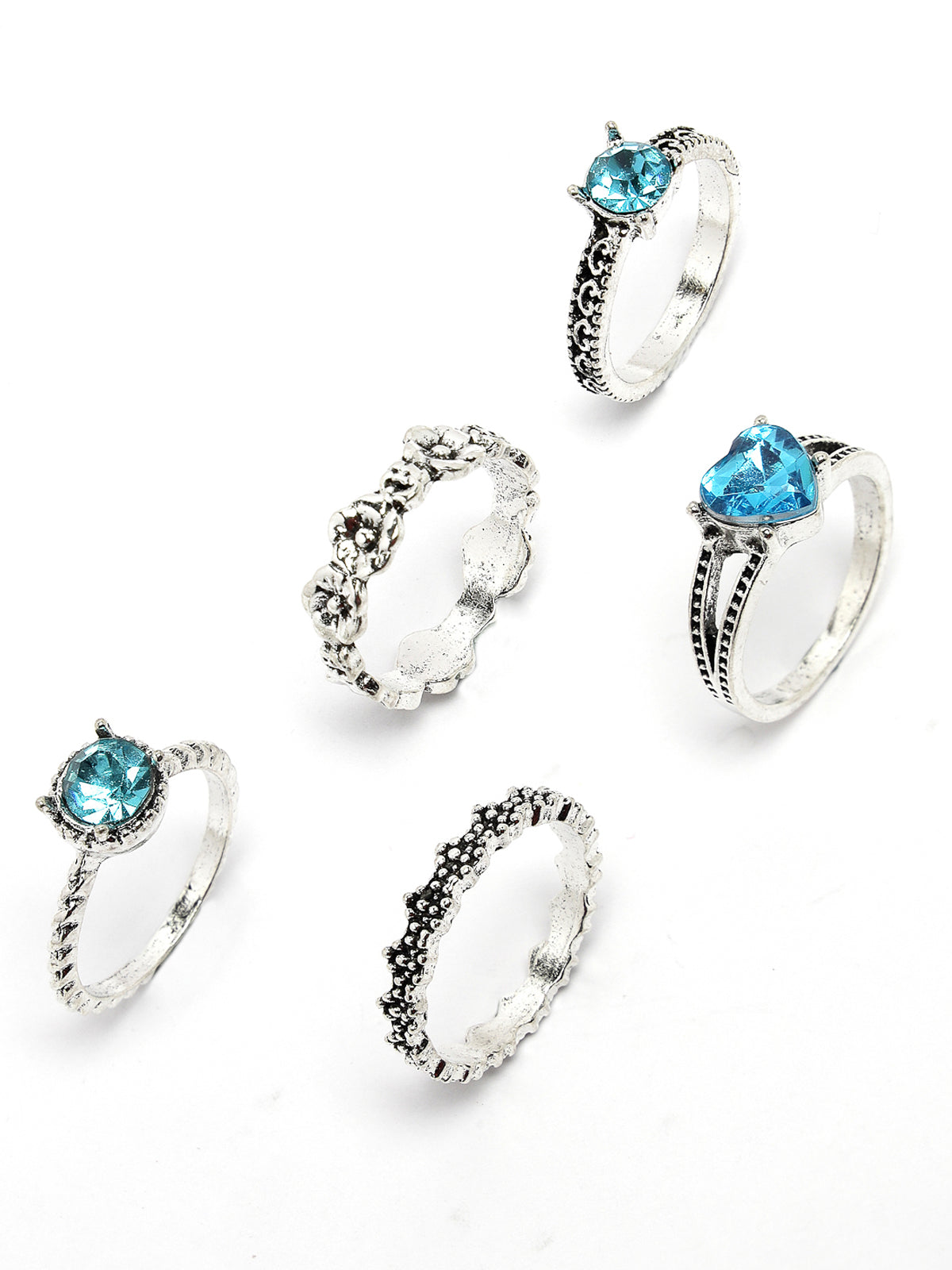 Scintillare by Sukkhi Elegant Rhodium Plated Silver Oxidised Rings Combo Set of 6 for Women & Girls | Boho Midi Stackable Knuckle Rings|CBR106820