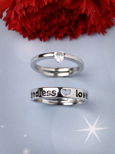 Scintillare by Sukkhi Elegant Rhodium Plated American diamond solitaire Heart Shaped Silver Adjustable Couple Promise Stylish Finger Ring for Men & Women|Rings for Girls|Valentines Day Gift|CR106602