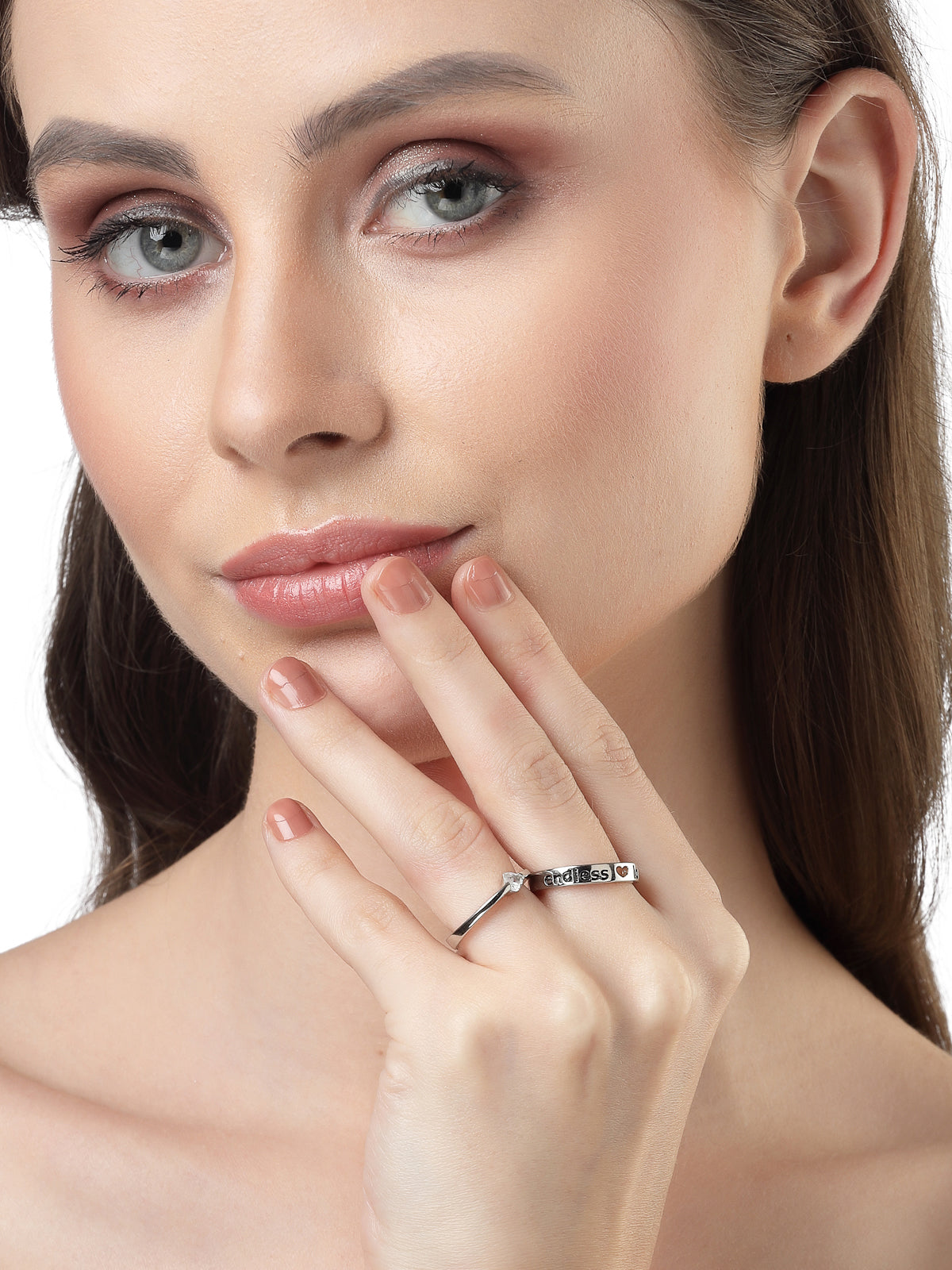 Scintillare by Sukkhi Elegant Rhodium Plated American diamond solitaire Heart Shaped Silver Adjustable Couple Promise Stylish Finger Ring for Men & Women|Rings for Girls|Valentines Day Gift|CR106602