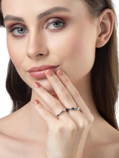 Scintillare by Sukkhi Elegant Rhodium Plated American diamond solitaire Heart Shaped Silver Adjustable Couple Promise Stylish Finger Ring for Men & Women|Rings for Girls|Valentines Day Gift|CR106602