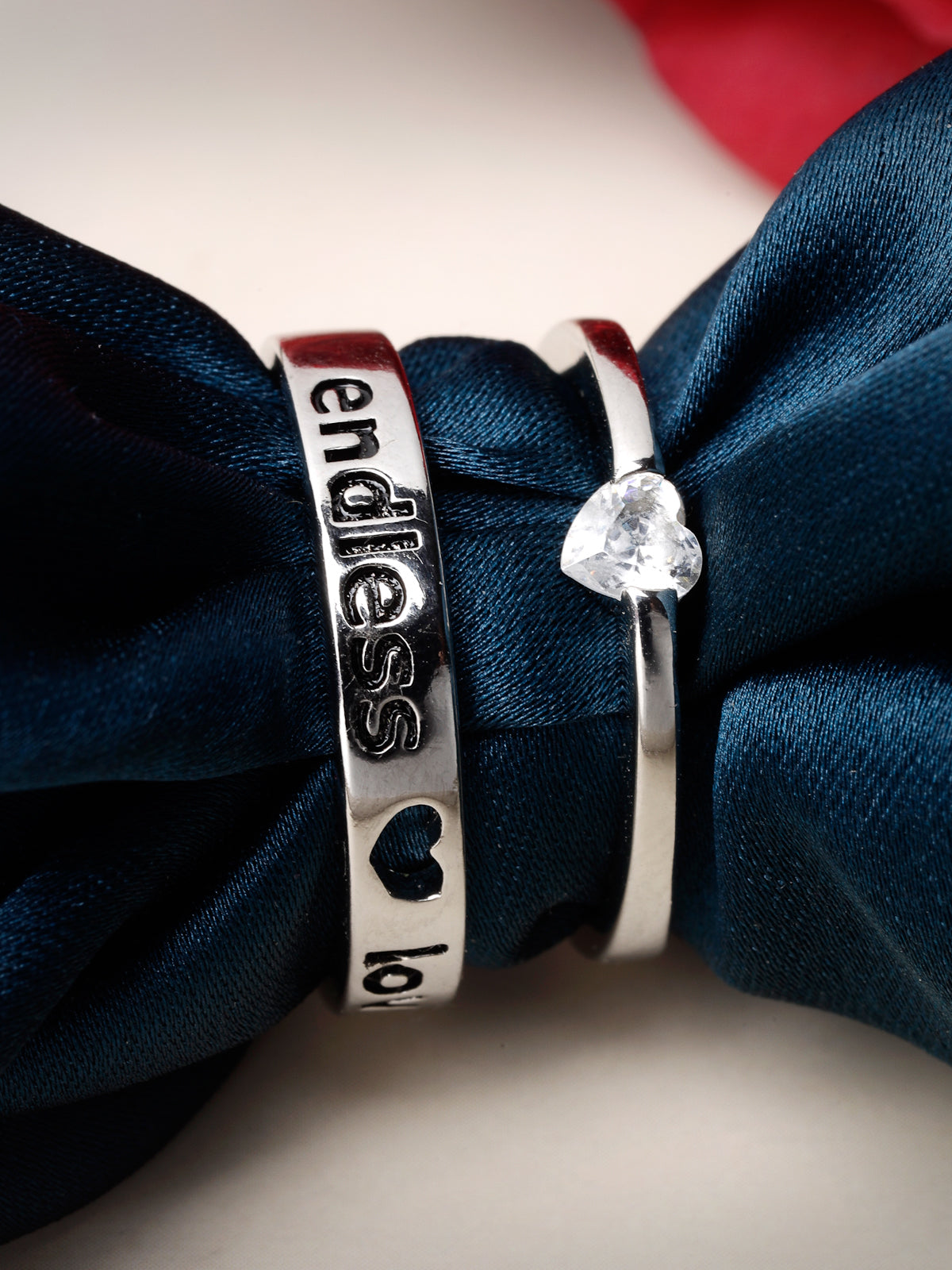 Scintillare by Sukkhi Elegant Rhodium Plated American diamond solitaire Heart Shaped Silver Adjustable Couple Promise Stylish Finger Ring for Men & Women|Rings for Girls|Valentines Day Gift|CR106602