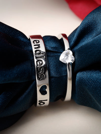 Scintillare by Sukkhi Elegant Rhodium Plated American diamond solitaire Heart Shaped Silver Adjustable Couple Promise Stylish Finger Ring for Men & Women|Rings for Girls|Valentines Day Gift|CR106602