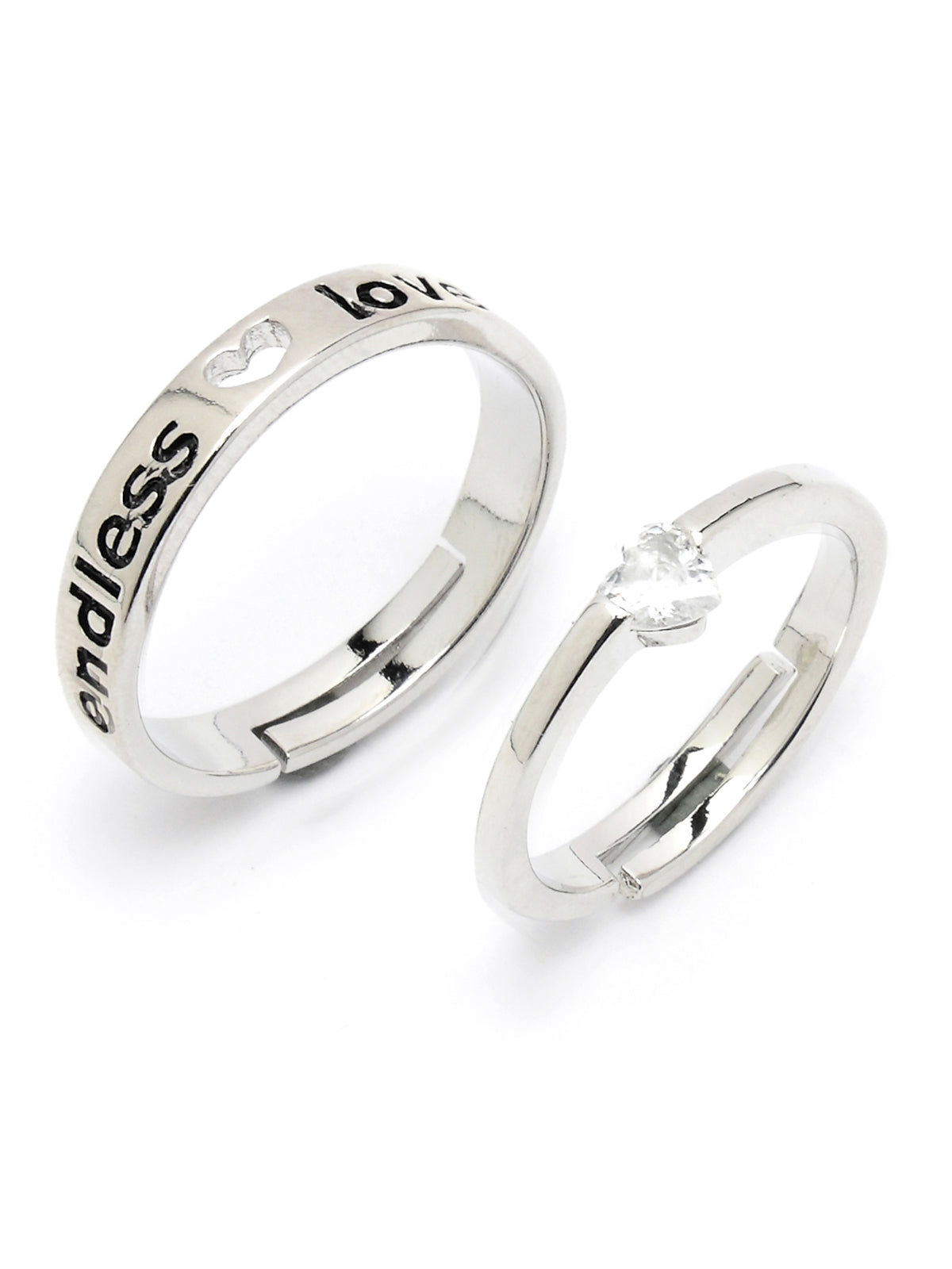 Scintillare by Sukkhi Elegant Rhodium Plated American diamond solitaire Heart Shaped Silver Adjustable Couple Promise Stylish Finger Ring for Men & Women|Rings for Girls|Valentines Day Gift|CR106602