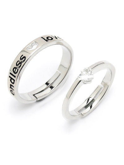 Scintillare by Sukkhi Elegant Rhodium Plated American diamond solitaire Heart Shaped Silver Adjustable Couple Promise Stylish Finger Ring for Men & Women|Rings for Girls|Valentines Day Gift|CR106602