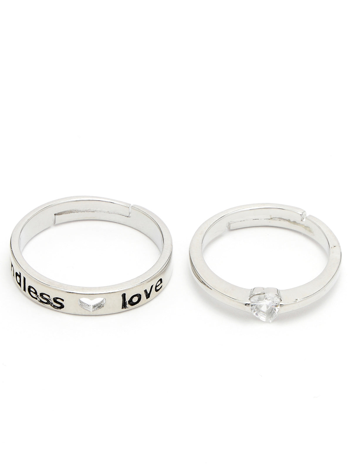 Scintillare by Sukkhi Elegant Rhodium Plated American diamond solitaire Heart Shaped Silver Adjustable Couple Promise Stylish Finger Ring for Men & Women|Rings for Girls|Valentines Day Gift|CR106602