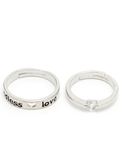 Scintillare by Sukkhi Elegant Rhodium Plated American diamond solitaire Heart Shaped Silver Adjustable Couple Promise Stylish Finger Ring for Men & Women|Rings for Girls|Valentines Day Gift|CR106602