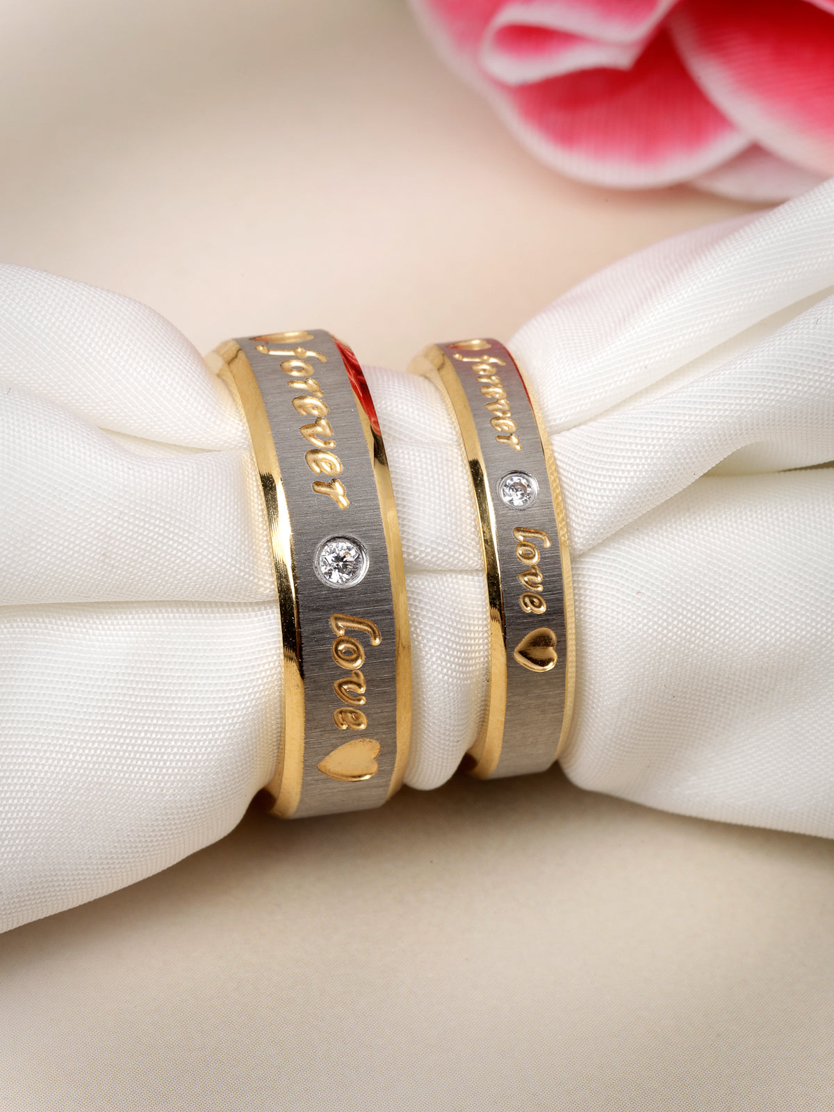 Scintillare by Sukkhi Two Toned Love Forever Promise Couple Rings for Lovers Wedding Engagement Gift Valentine Jewellery Sets for Men and Women |Rings for Girls|Valentines Day Gifts|CR106603