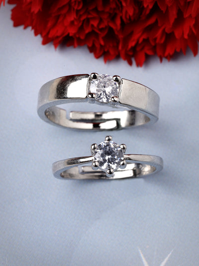 Scintillare by Sukkhi Eye-Catchy Rhodium Plated Silver American diamond solitaire Adjustable Couple Promise Stylish Finger Ring for Men & Women |Rings for Girls|Valentines Day Gifts|CR106605