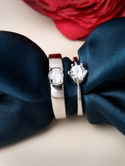 Scintillare by Sukkhi Eye-Catchy Rhodium Plated Silver American diamond solitaire Adjustable Couple Promise Stylish Finger Ring for Men & Women |Rings for Girls|Valentines Day Gifts|CR106605