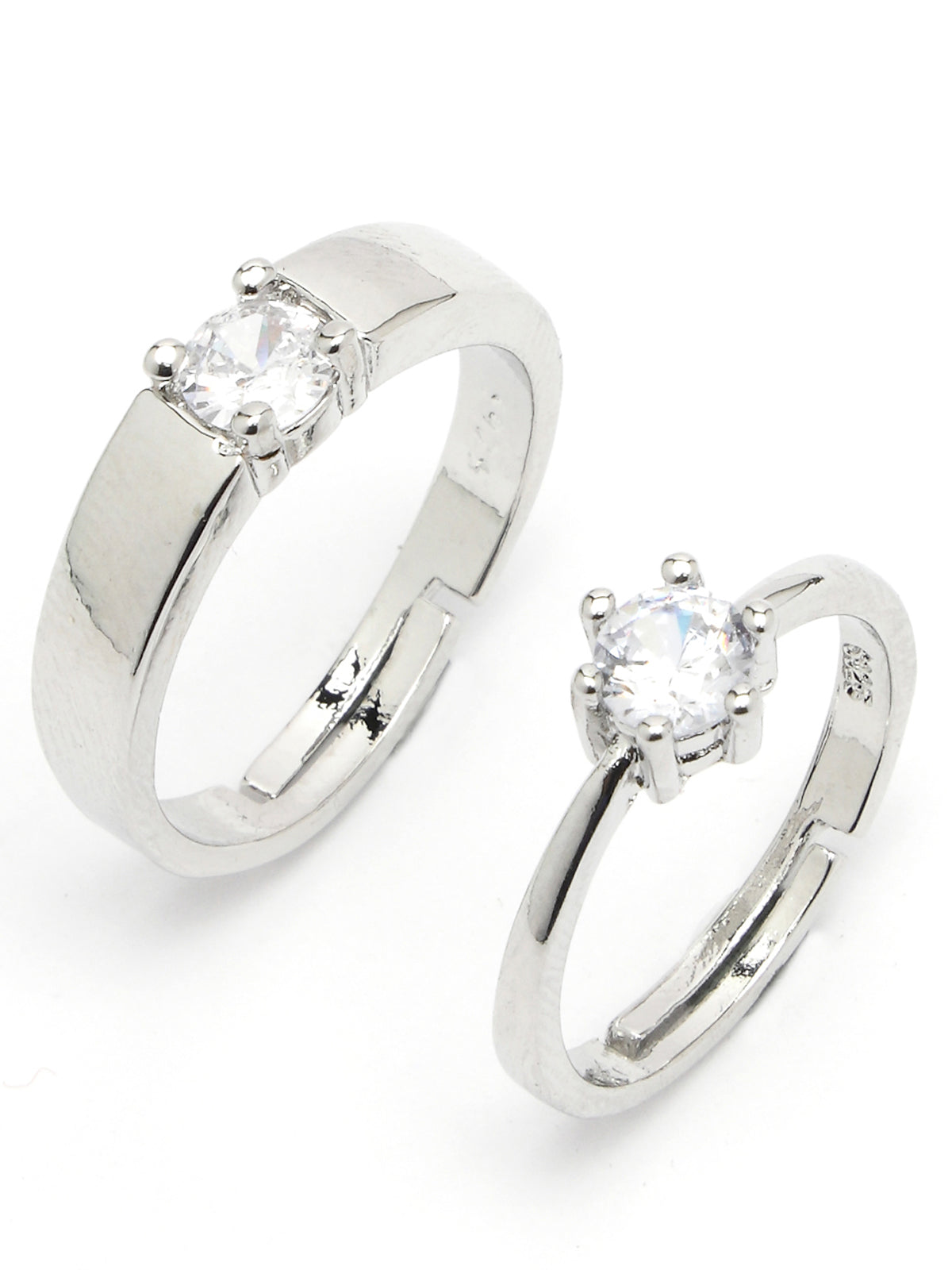 Scintillare by Sukkhi Eye-Catchy Rhodium Plated Silver American diamond solitaire Adjustable Couple Promise Stylish Finger Ring for Men & Women |Rings for Girls|Valentines Day Gifts|CR106605