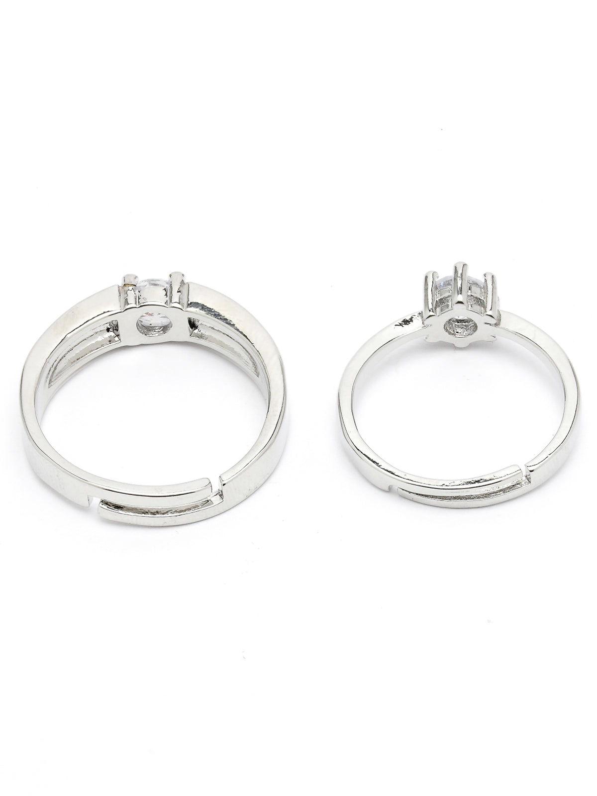 Scintillare by Sukkhi Eye-Catchy Rhodium Plated Silver American diamond solitaire Adjustable Couple Promise Stylish Finger Ring for Men & Women |Rings for Girls|Valentines Day Gifts|CR106605