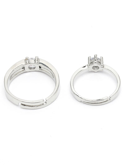 Scintillare by Sukkhi Eye-Catchy Rhodium Plated Silver American diamond solitaire Adjustable Couple Promise Stylish Finger Ring for Men & Women |Rings for Girls|Valentines Day Gifts|CR106605