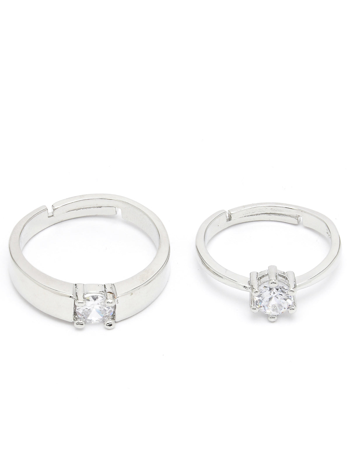 Scintillare by Sukkhi Eye-Catchy Rhodium Plated Silver American diamond solitaire Adjustable Couple Promise Stylish Finger Ring for Men & Women |Rings for Girls|Valentines Day Gifts|CR106605