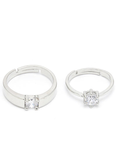 Scintillare by Sukkhi Eye-Catchy Rhodium Plated Silver American diamond solitaire Adjustable Couple Promise Stylish Finger Ring for Men & Women |Rings for Girls|Valentines Day Gifts|CR106605