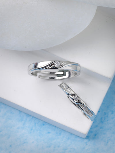 Scintillare by Sukkhi Charming Rhodium Plated Silver American diamond solitaire Couple Promise Stylish Finger Ring for Men & Women |Rings for Girls|Valentines Day Gifts Collection|CR106606