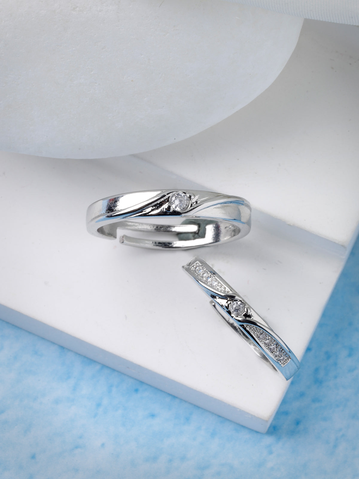 Scintillare by Sukkhi Charming Rhodium Plated Silver American diamond solitaire Couple Promise Stylish Finger Ring for Men & Women |Rings for Girls|Valentines Day Gifts Collection|CR106606