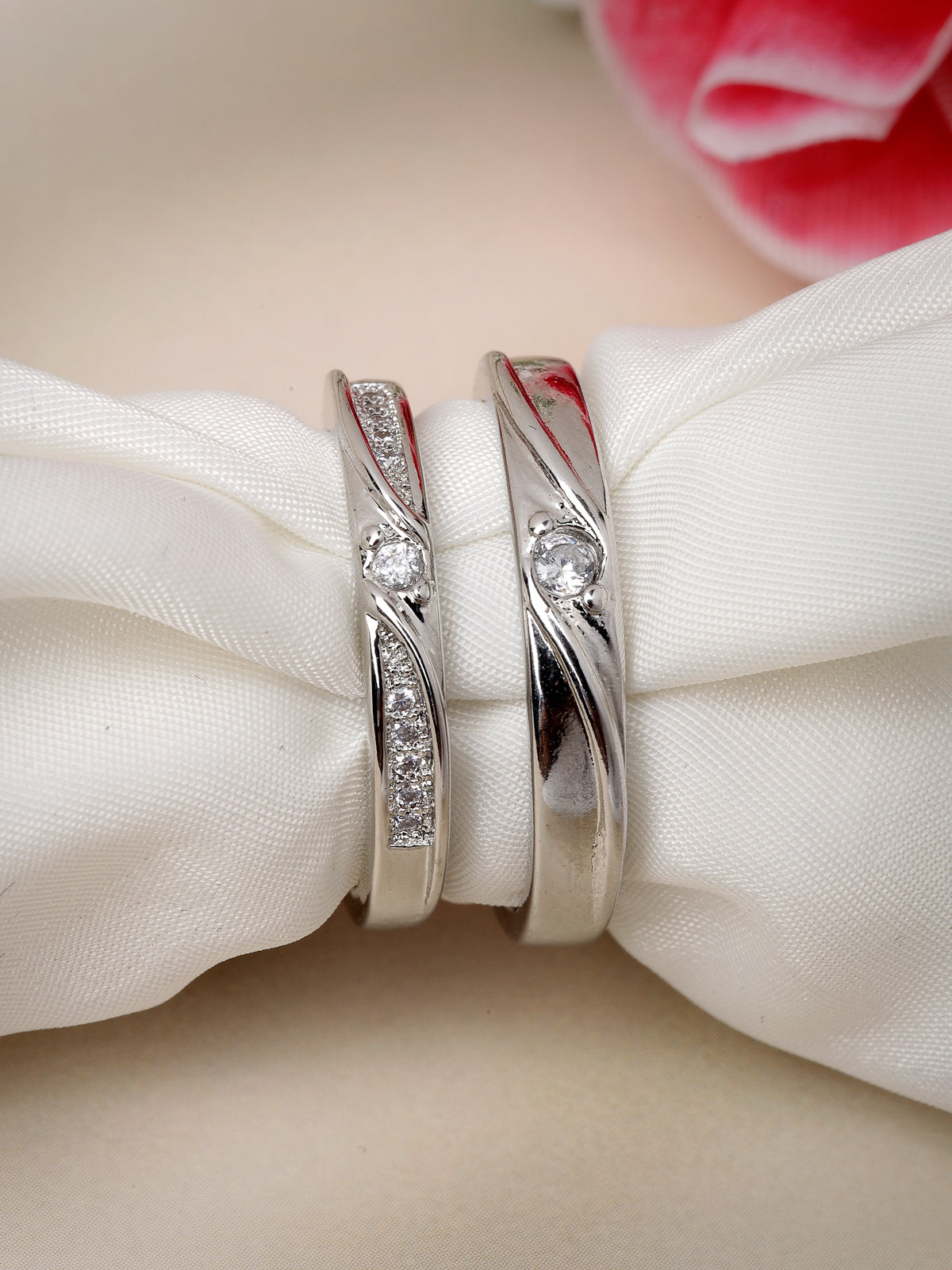 Scintillare by Sukkhi Charming Rhodium Plated Silver American diamond solitaire Couple Promise Stylish Finger Ring for Men & Women |Rings for Girls|Valentines Day Gifts Collection|CR106606-CR106606