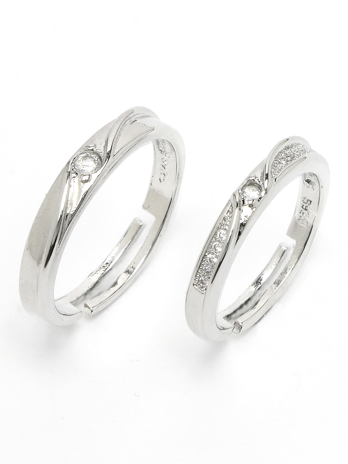 Scintillare by Sukkhi Charming Rhodium Plated Silver American diamond solitaire Couple Promise Stylish Finger Ring for Men & Women |Rings for Girls|Valentines Day Gifts Collection|CR106606