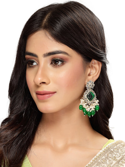 Studio Sukkhi Lavish Floral Bottle Green Kundan Studded With Gold Plated Dangle Drop Earrings For Women and Girls E104830