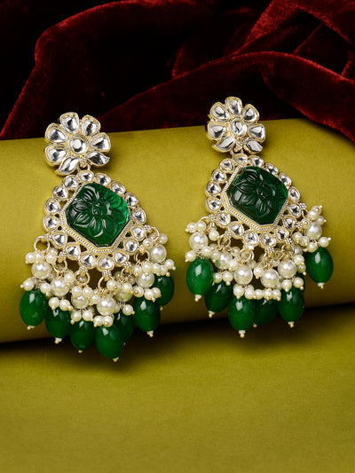 Studio Sukkhi Lavish Floral Bottle Green Kundan Studded With Gold Plated Dangle Drop Earrings For Women and Girls E104830