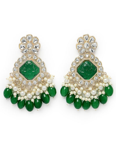 Studio Sukkhi Lavish Floral Bottle Green Kundan Studded With Gold Plated Dangle Drop Earrings For Women and Girls E104830