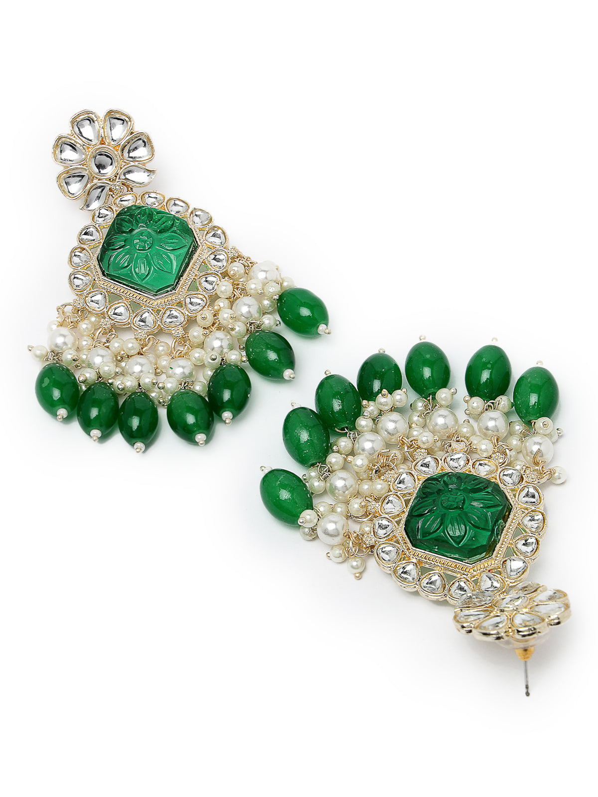 Studio Sukkhi Lavish Floral Bottle Green Kundan Studded With Gold Plated Dangle Drop Earrings For Women and Girls E104830